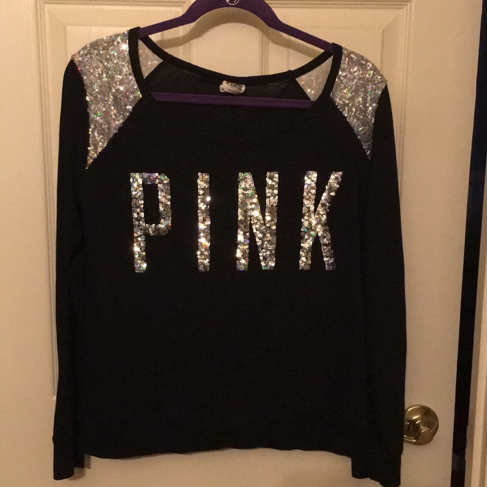 Women’s PINK thin long sleeve shirt with sequins.